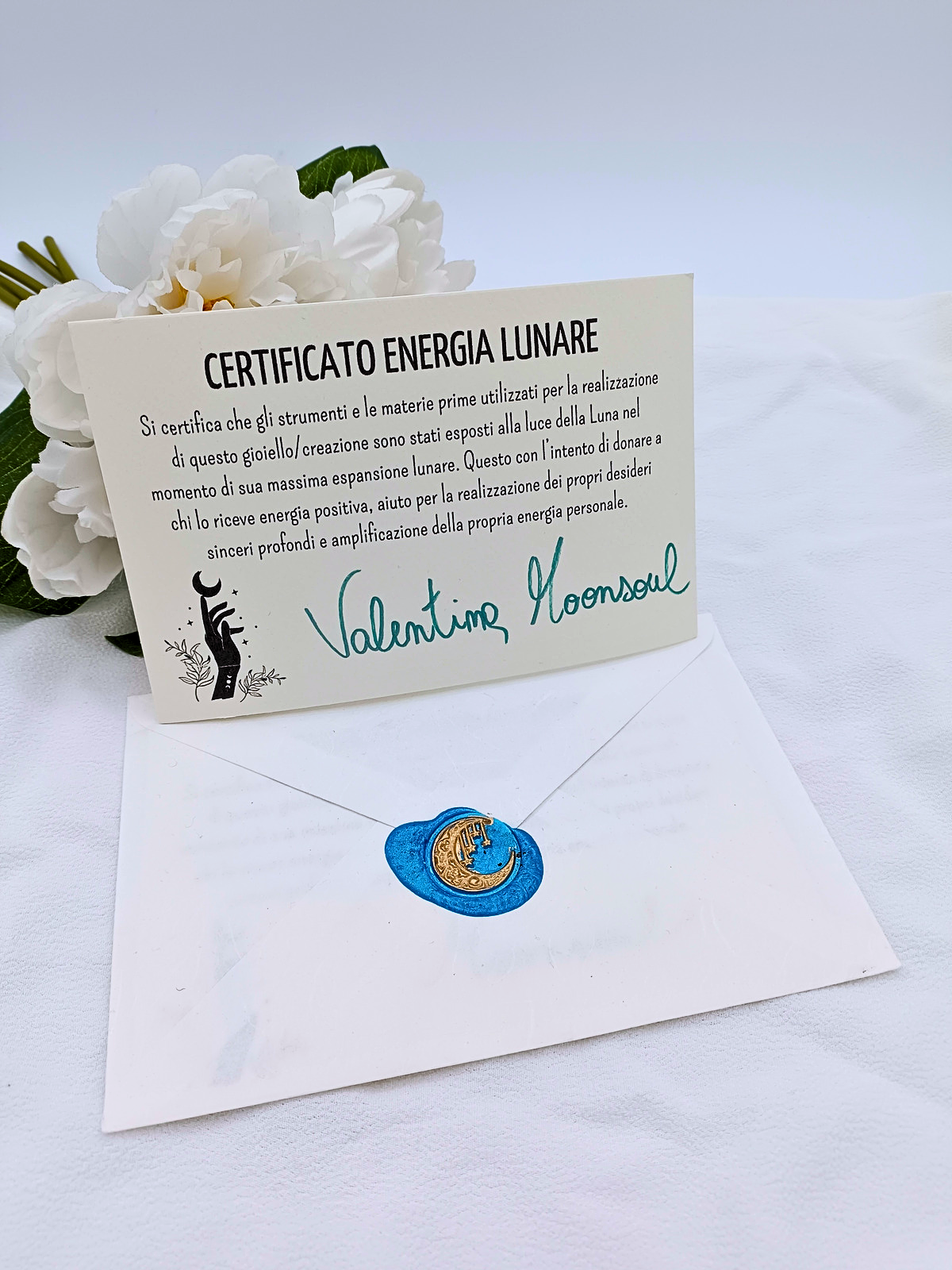 Certificato energia lunare rilasciato per le creazioni realizzate da Valentina Moonsoul 