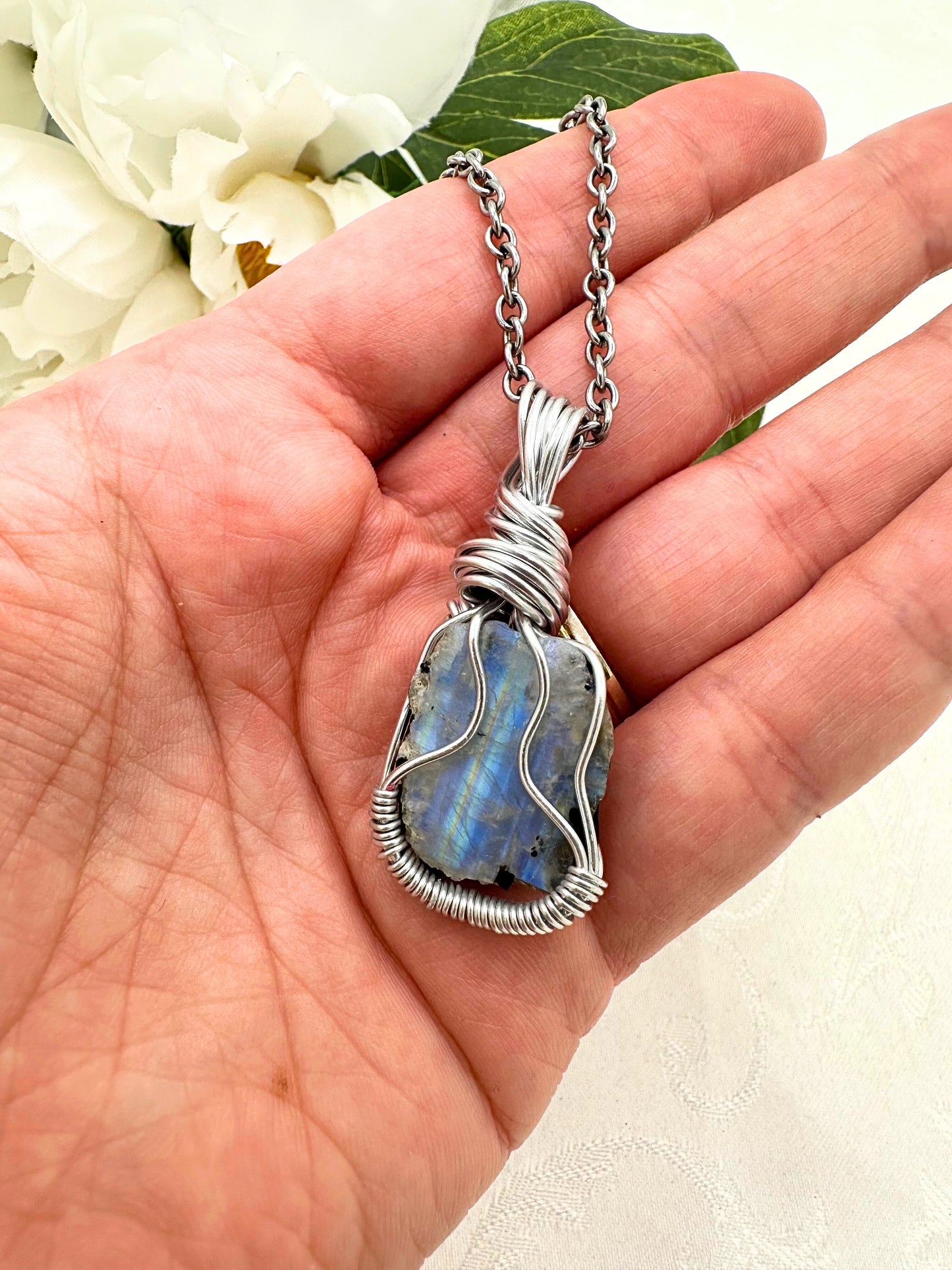 Collana Amuleto Labradorite Pietra Grezza