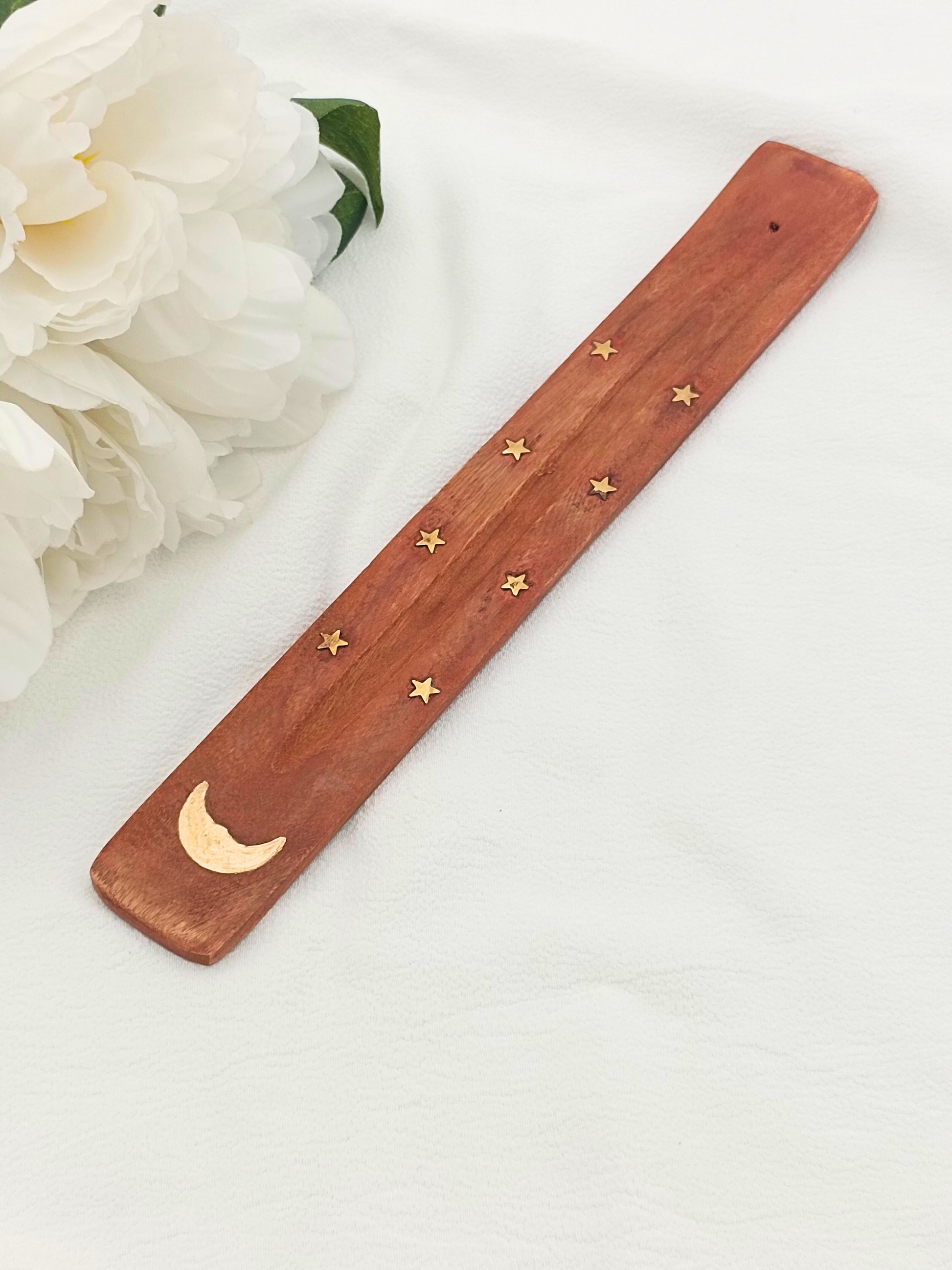 Porta Incenso in Legno con decoro Luna e Stelle – Valentina Moonsoul